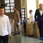 Hugo Beras y Jochi Gómez en el pasillo del Palacio de Justicia de Ciudad Nueva.