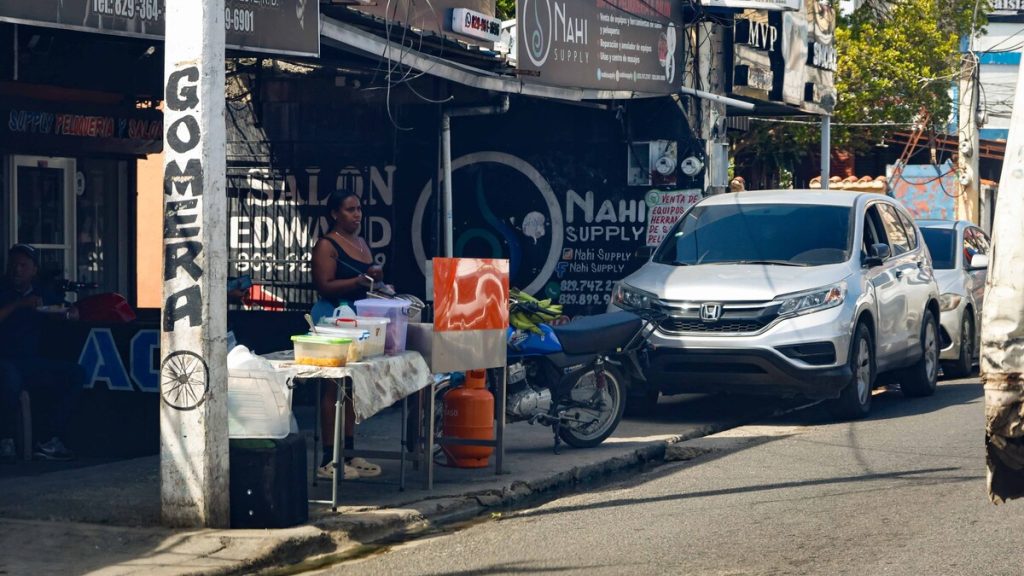 Vendedora informal en una calle dominicana, contexto del uso diario de efectivo fuera del sistema financiero
