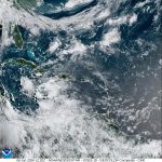 Imagen satelital del Caribe con nubosidad sobre la Republica Dominicana