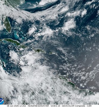 Imagen satelital del Caribe con nubosidad sobre la República Dominicana