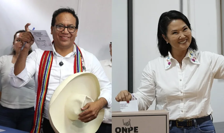Composición de Keiko Fujimori y Roberto Sánchez durante la segunda vuelta presidencial de Perú 2026.